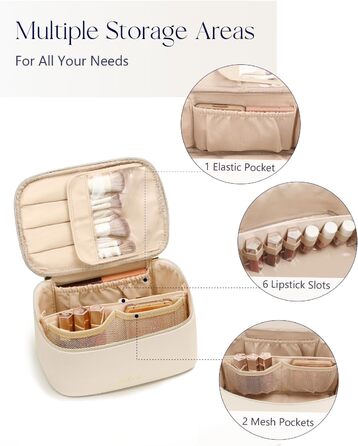 Велика косметичка для жінок: водонепроникна дорожня косметичка з відділеннями (Бежевий)