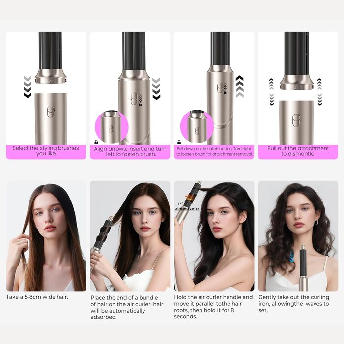 Фен-щітка 6 в 1 Airstyler: стайлер для волосся, локони, випрямлення, термощітка, чорний, з насадкою-дифузором