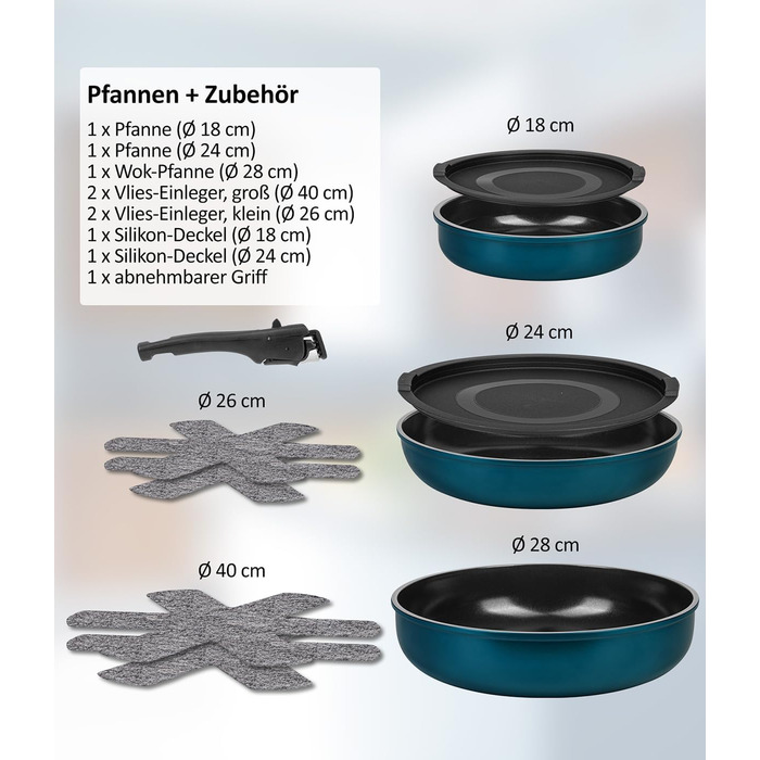Набір посуду Kelton 27 предметів: каструлі, сковороди з антипригарним покриттям, набір для приготування їжі, без PFOA та PTFE, знімні ручки