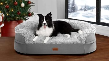 Gimars 9.5 inch Orthopedic Dog Bed for Extra Large Dogs, XL Dog Bed with Bolster & 28D Egg Crate Mattress, Waterproof Cover, Washable Plush Cover, Dog Sofa for Arthritic Dogs - Semi-Round (Semi-Circular, L 104 x W 18 x H 81 cm)