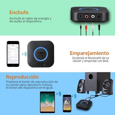 1Mii B06HD Bluetooth 5.1 Аудіоприймач: HiFi, aptX HD, Low Latency, 3.5mm/Cinch, 15 годин, Чорний