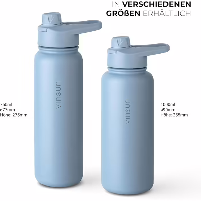 Stainless Steel Water Bottle 1L - Straw, Drinking Opening - Leakproof, Carbonated Drink Compatible, BPA Free - Thermos Bottle, Sports, Outdoor, School, University, Bicycle, Hiking, Gym (750 ml, Blue)