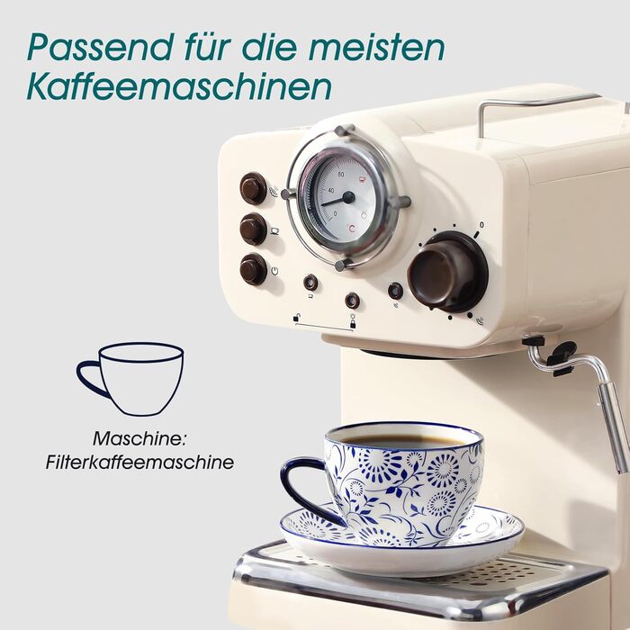 Набір кавових чашок капучіно Vancasso Selene 6 шт., 240 мл, блакитно-білий вінтажний дизайн, високоякісне фарфорове покриття, придатні для миття в посудомийній машині та використання в мікрохвильовій печі