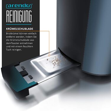 Тостер Arendo з нержавіючої сталі, 4 слоти, підігрів, підігрів тостів, підставка для бургерів, зйомка крихт, дисплей, темно-синій