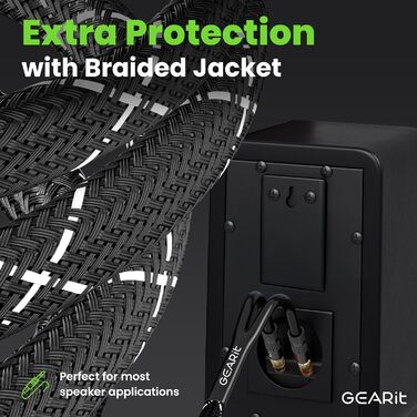 Акустичний кабель GEARit 12 AWG 10.7 м з банановими штекерами, OFC CL2 позолочені, плетений для Hi-Fi, домашнього кінотеатру, підсилювачів