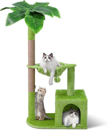 Zonema Kratzbaum-Kratzstamm Scratching Post with 80 cm Scratching Column for Small and Large Cats, Sisal Rope Cat Scratching Post with 1 Interactive Ball, Scratching Pole Cat Furniture, For Indoor Activity, Play (Cat Tree 110 cm tall, Green)