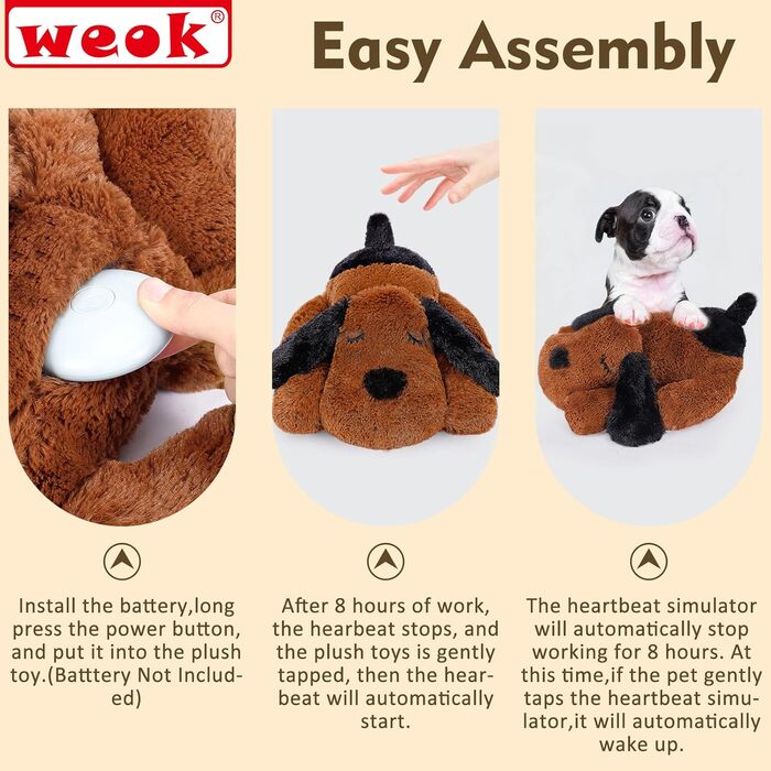 Heartbeat Puppy Plush Dog Toy, Puppy Heartbeat Stuffed Animal for Dogs Anxiety Relief Behavior Aid Toy, Heartbeat Plush Toys for Dogs (dark brown)