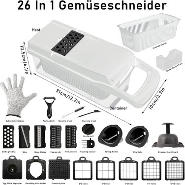 Мультиінструмент для овочів Nu Desire 26-в-1: слайсер, тертка, кубик-різак, спіралізатор, для овочів, фруктів, моркви, цибулі