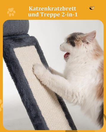 Aechonow Cat Tree for Large Cats - Stable, Cat Tree with Large Lying Area (51x41cm), 3-Tier Cat Cave Bed for Indoor Adult Cats, Dark Grey