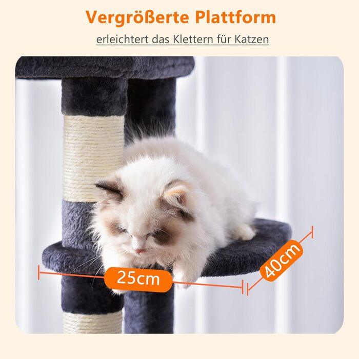 Котячий будиночок Heybly Kratzbaum з декою, для великих котів, котячий комплекс, великі платформи, гніздо, 50 x 50 x 153 см, HCT050MU (димно-сірий)
