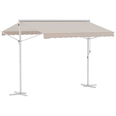 Outsunny Standmarkise Gartenmarkise 3x3m with Folding Arm and Crank, Beige, Ideal for Patio & Garden