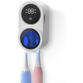 Biodzzs Wall-Mounted Toothbrush Holder and Cleaner, Intelligent Light Cleaning and Fan Drying, Automatic Rotating Cover, Toothbrush Case with Digital Display, Portable, Blue (01 White)