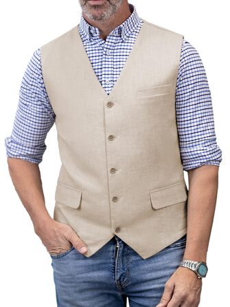 Жилет чоловічий Solovedress Елегантний літній жилет з льону для весілля та свят (S, Бежевий)