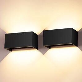 LED вуличні та внутрішні настінні світильники 2 шт. Регульований світловий потік, тепле світло 3000K, IP65, чорний колір