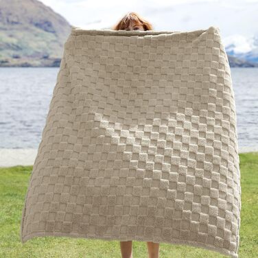 BEDSURE Плед пухнастий, флісовий та вовняний, для дивану, з візерунком шахової дошки, м'який та теплий, для декору кімнати, плед для відпочинку, світло-коричневий, 130 x 170 см