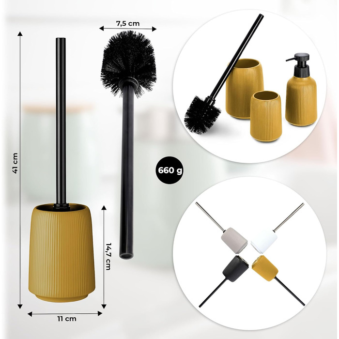 KADAX Bathroom Accessories Set, Modern Bathroom Accessories, Ceramic Bathroom Accessories, Bathroom Accessories (White: Toothbrush Holder, Soap Dispenser, Toilet Brush) (Yellow: Soap Dispenser, Toilet Brush, 2)