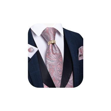 Костюмний жилет DiBanGu (5 шт.): жилет, краватка, нагрудна хустинка, запонки, кільце для краватки. Зелений/Чорний (M, Рожевий)