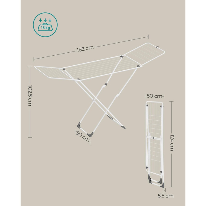 SONGMICS Сушарка для білизни розкладна, підлого типу, біла LLR540W01