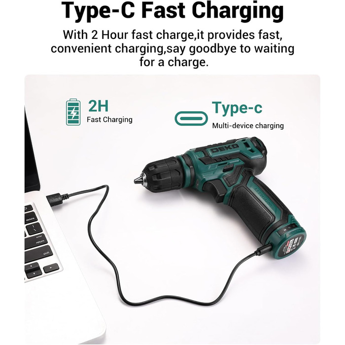 Набір акумуляторної дрилі DEKO 12V: 238 штук інструментів у кейсі. Акумуляторний дриль-шуруповерт для дому, жінок та базового ремонту. Зелений.
