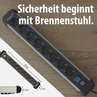 Мережевий фільтр Brennenstuhl Premium-Alu-Line на 8 розеток, 3м, алюмінієвий корпус з вимикачем, Made in Germany