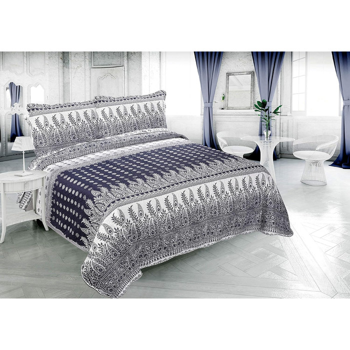 Літній комплект постільної білизни Marina Decoration з покривалом та двома наволочками, візерунок «Квіткові гілки», розмір King