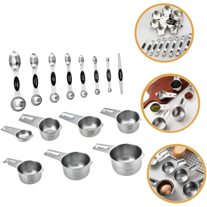 15-Piece Stainless Steel Measuring Cup and Spoon Set - Precise Measuring Tools for Baking, Nesting Design, Storage Pouch