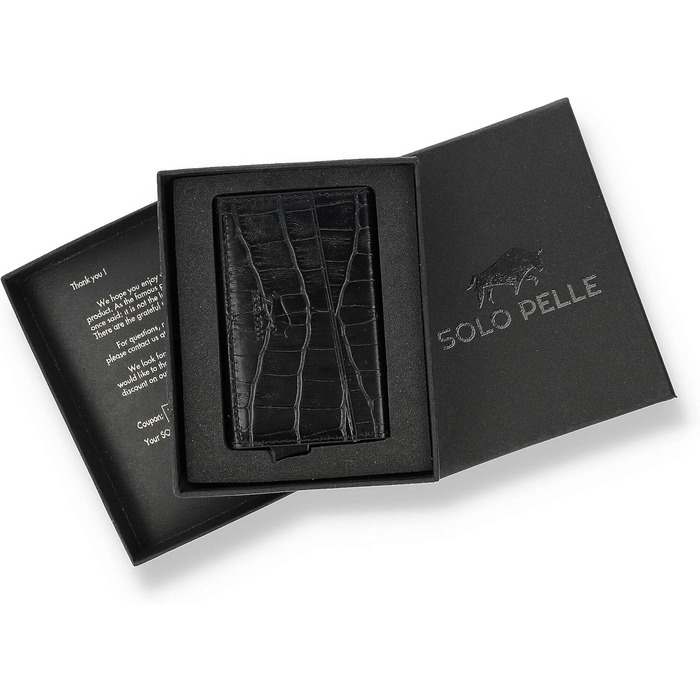 Кредитне картхолдер Solo Pelle Mech | Шкіряний картхолдер з RFID захистом | Чорний крокодил
