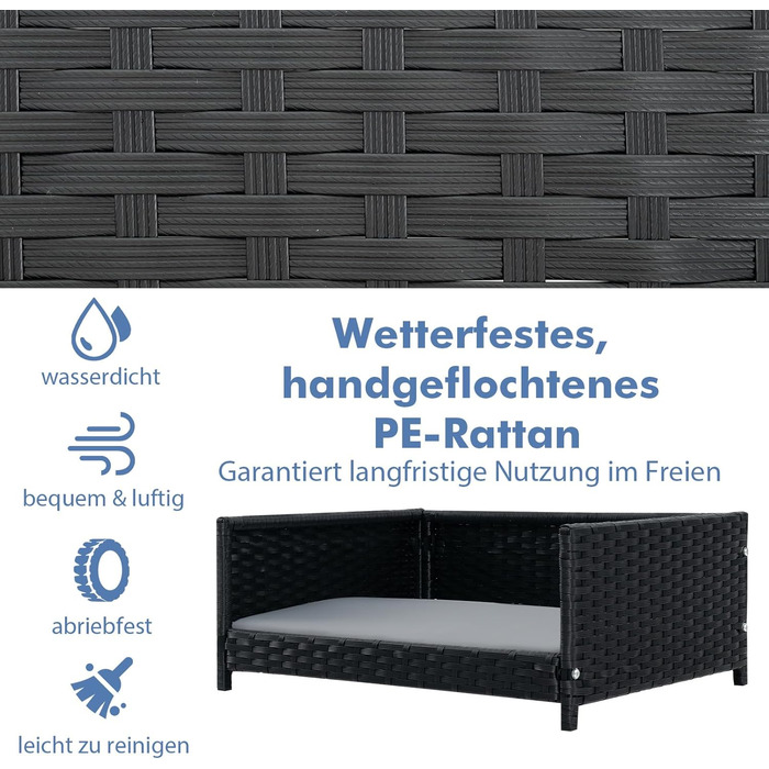 Софа для собак Costway з ротангу PE, лежанка для тварин з знімним подушкою та пральним покриттям, металевий каркас, піднята лежанка для собак маленьких/середніх порід, лежанка для собак для дому та вулиці, 62x46x25 см