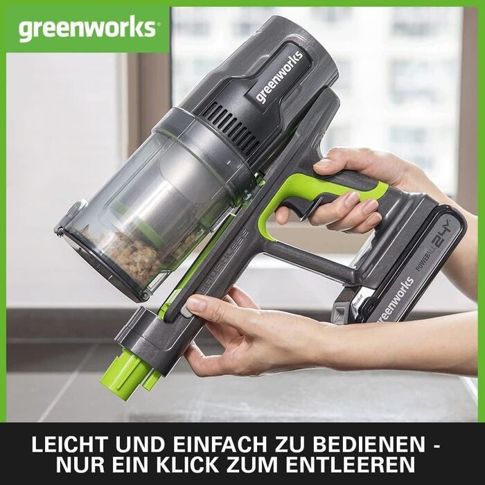 Бездротовий акумуляторний пилосос Greenworks GD24SV 5-в-1, 500W, 45 хв роботи, HEPA-фільтр, насадка для шерсті тварин, 3 режими потужності (без акумулятора та зарядного пристрою)