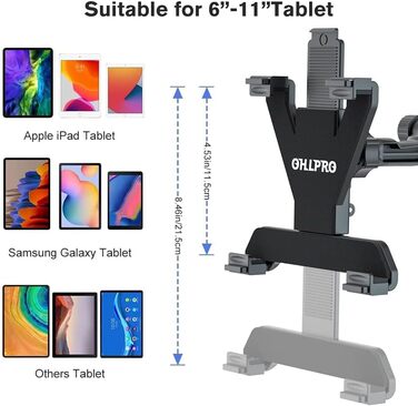 Автотримач для планшету OHLPRO: 360° обертання, сумісний з iPad, Samsung Tab, Huawei (6-11 дюймів)