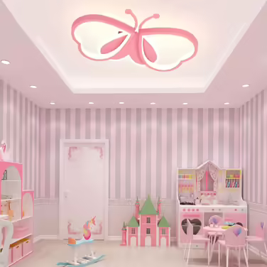LED Butterfly Ceiling Lamp, Dimmable Acrylic Ceiling Light, Creative Ceiling Lamp for Kids' Room, Girls' Room, Bedroom, Cartoon Ceiling Light - Pink, 42cm