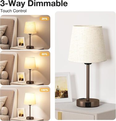 Настільна лампа Kakanuo з торшером, 2 шт., з USB-портами та диммуванням, для спальні, вітальні, дитячої кімнати, офісу