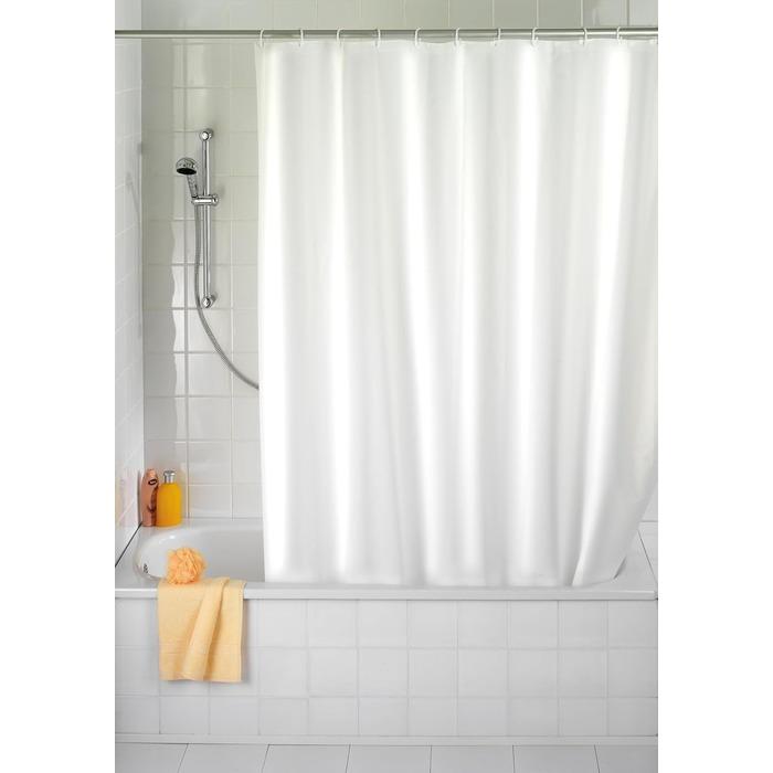 Штора для душу WENKO Anti-Schimmel (антигрибкова), текстильна, 180x200 см, біла - з кільцями для кріплення