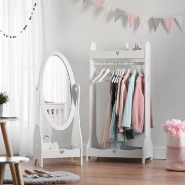 Standing Mirror for Children aged 3-7, Wooden Children's Mirror for Girls' Room, Mirror for Children's Room, Children's Mirror with Storage, Girls' Freestanding Standing Mirror White, Christmas Gifts