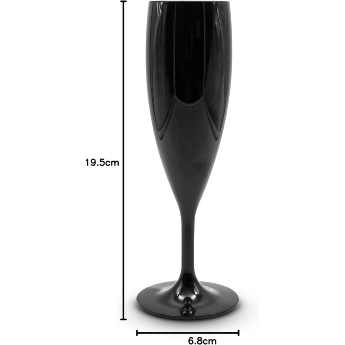 DOJA Barcelona: Набір з 6 склянок для шампанського, 60 мл, чорний полікарбонат, багаторазові | 195x68x2 мм