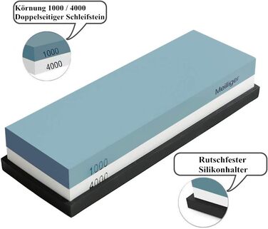 Набір для заточування ножів Schleifstein: двосторонній точило з зернистістю 1000/4000, з антиковзким тримачем