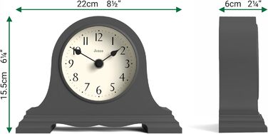 JONES CLOCKS® Speakeasy Table Clock | Classic Napoleon Hat Design | Dark Grey | Contemporary classic style for desk, table, shelf or bedside table