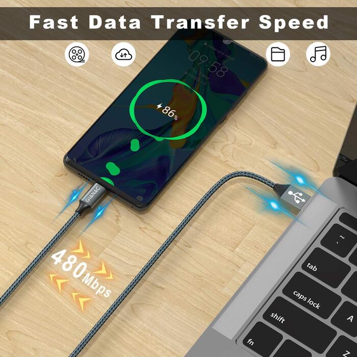 Кабель USB-C 2 шт. (2м+2м) 3.1A, швидка зарядка та синхронізація для Samsung, Huawei, Sony