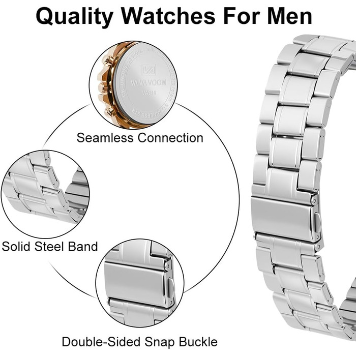 Годинник чоловічий OFF-CUP: аналоговий кварцовий хронограф з водонепроникним браслетом з нержавіючої сталі, з датою. Модний годинник для повсякденного та ділового стилю, класичний елегантний подарунок (рожево-золотий/білий)