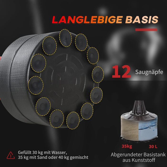 HOMCOM Боксерський мішок-стенд з рефлекс-м'ячем, 360° обертання, присосок, заповнюється піском/водою, стоячий боксерський асистент з рукавичками, насос, боксерський мішок для тренувань 88 x 48 x 155-205 см