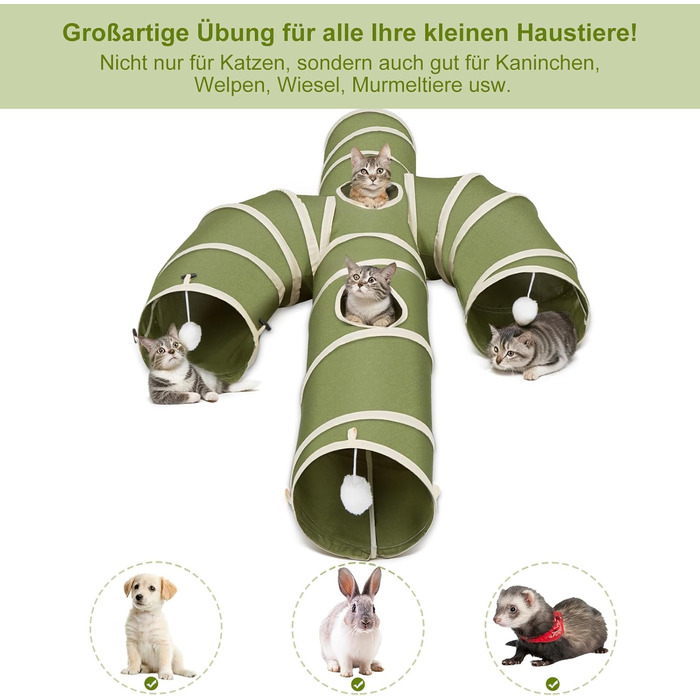 Cat Tunnel Toy, Collapsible Cat Tunnel for Indoor Cats, Interactive Peek-a-Boo Hole, Pet Tunnel with Cat Wand Toy (Cactus Shape, XXL (30cm*150cm))