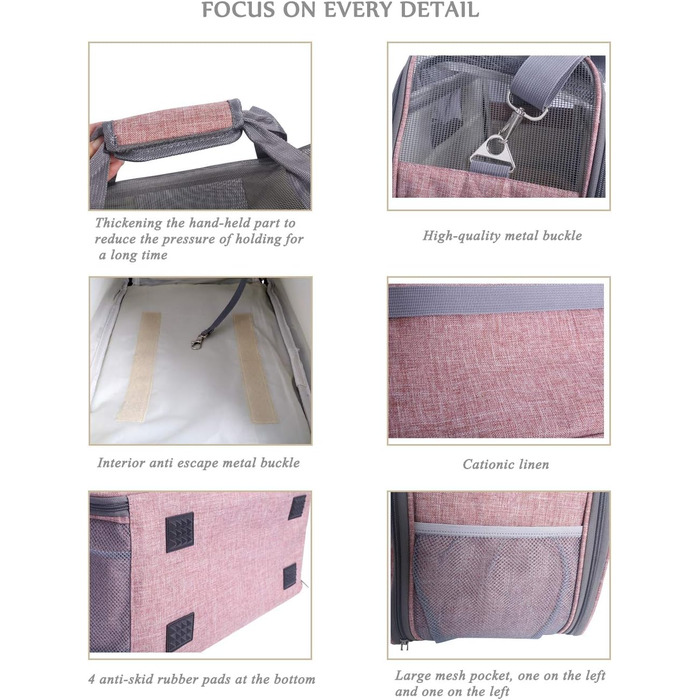 Трансформер-переноска для котів та собак з підкладкою з флісу та сіткою, велика місткість, з плечовим ременем (рожевий)
