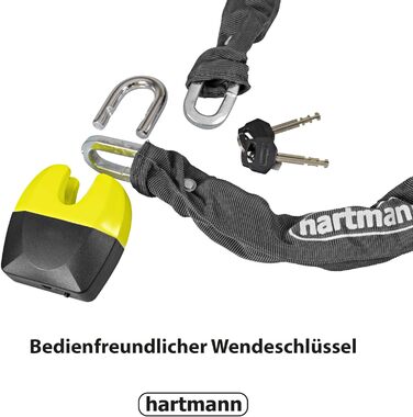 Замок-ланцюг Hartmann 150 см для мотоцикла/велосипеда, загартований чотиригранний ланцюг, текстильний чохол, захист від свердління і взлому, протиугінний, сірий