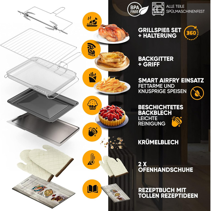 Міні-піч Stillstern з конвекцією 45л, Pizza Ø32, Antihaft, 13 програм, розморожування/підтримка тепла, таймер 8г, для кемпінгу