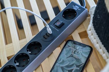 Бренненштуль мережевий фільтр 5-портовий з USB-C Power Delivery та 2 USB, для швидкої зарядки, 1x USB-C PD, 2x USB 2.4A, Single