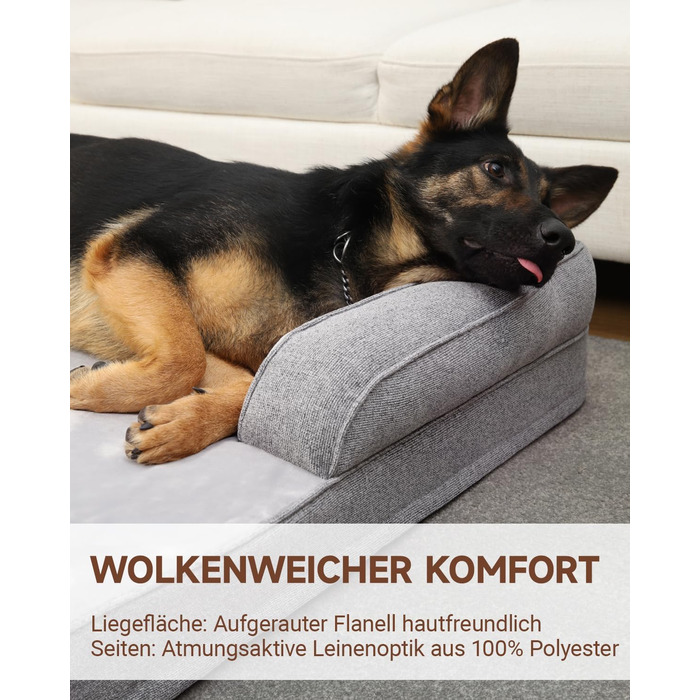Ортопедичне ліжко для собак великих порід, корзина для собак знімний, що миється чохол, диван для собак водонепроникний з бортиком, антиковзаюча підкладка, 88x55x15 см (Сірий)