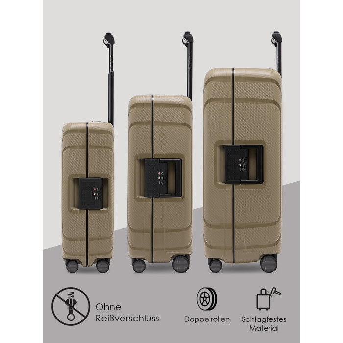 Набір валіз REDOLZ Hartschalen 3 шт. з поліпропілену | TSA-замок, 4 колеса | L/M/S (75/65/55 см) | Cool Beige