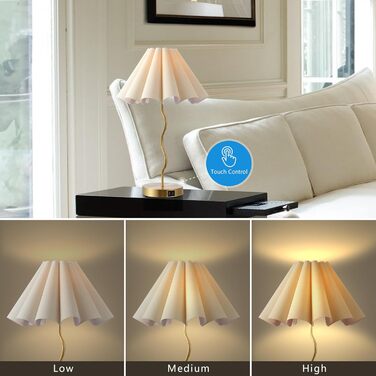 Настільна лампа EOEYYOYB з USB A+C, сенсорне керування, регулювання яскравості, абажур з льону, для спальні та вітальні, біла