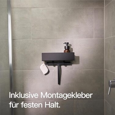 Designfabrik Hamburg Shower Shelf without Drilling | Bathroom Organizer | Shower Shelf without Drilling | Bathroom Shelf | Hanging Shelf | Wall Shelf | Adhesive Shower Basket | Shower Shelf Black 30 cm