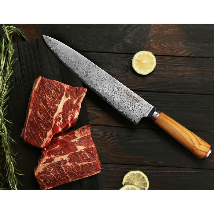 Японський ніж YOUSUNLONG Kochmesser Pro Gyuto 255мм з дамаської сталі з оливкового дерева (254мм)